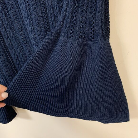 Knit Shirt Women’s Small Navy Blue Lightweight Sweater Crochet Ruffle Tomato - Picture 4 of 7